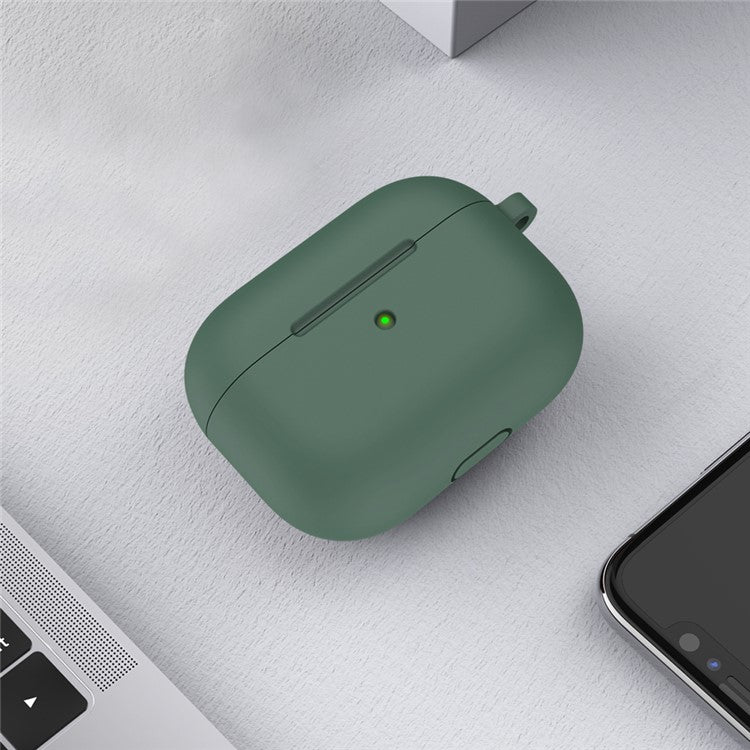 For Apple AirPods 3 Silicone Protective Earphone Case Cover with Carabiner - Olive Green