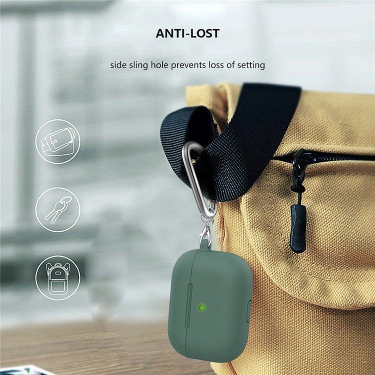 For Apple AirPods 3 Silicone Protective Earphone Case Cover with Carabiner - Olive Green