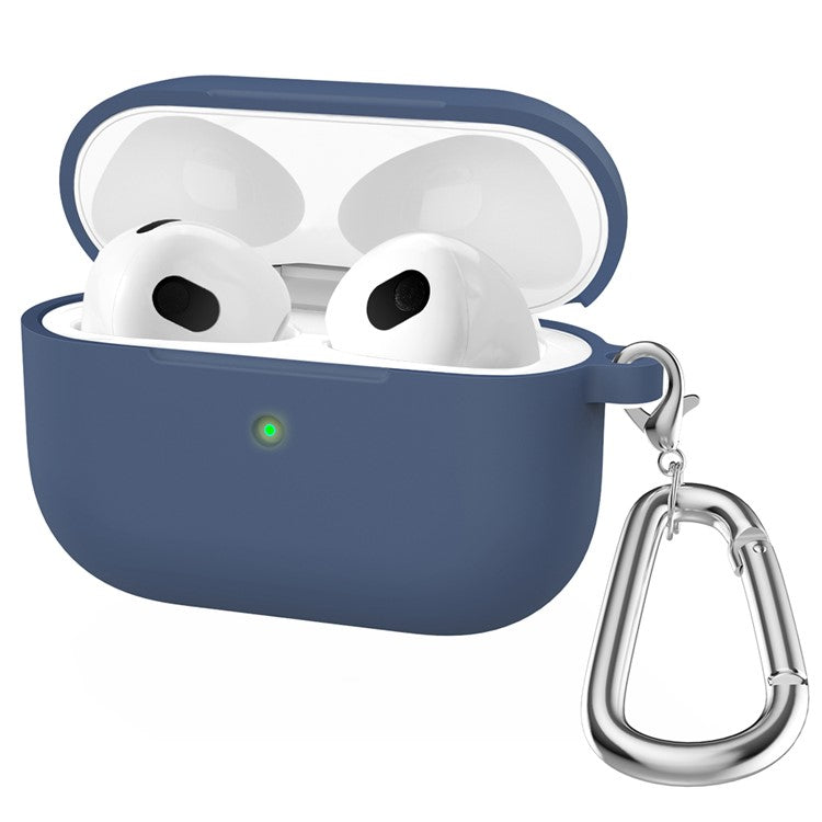 For Apple AirPods 3 Silicone Protective Earphone Case Cover with Carabiner - Midnight Blue