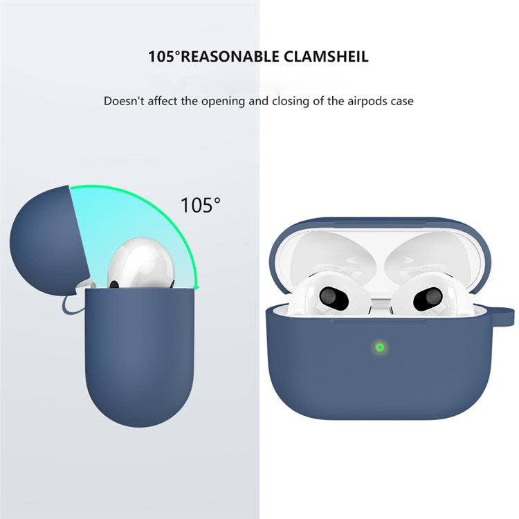 For Apple AirPods 3 Silicone Protective Earphone Case Cover with Carabiner - Midnight Blue