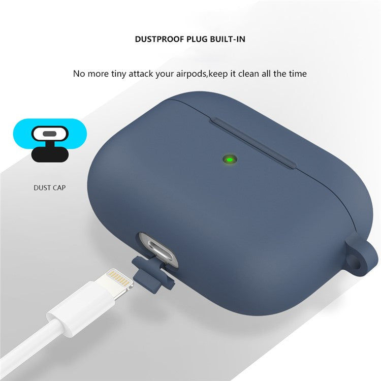 For Apple AirPods 3 Silicone Protective Earphone Case Cover with Carabiner - Midnight Blue