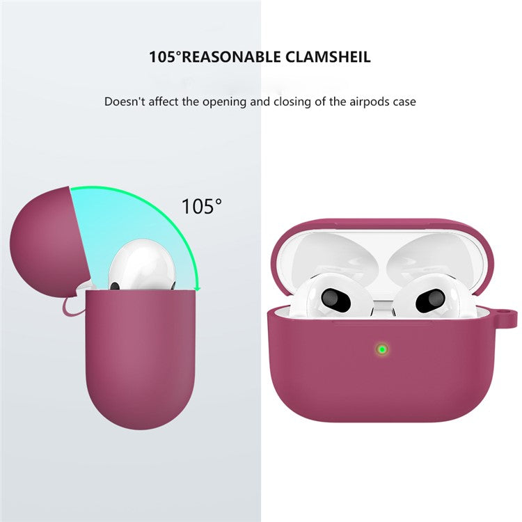 For Apple AirPods 3 Silicone Protective Earphone Case Cover with Carabiner - Rose Red