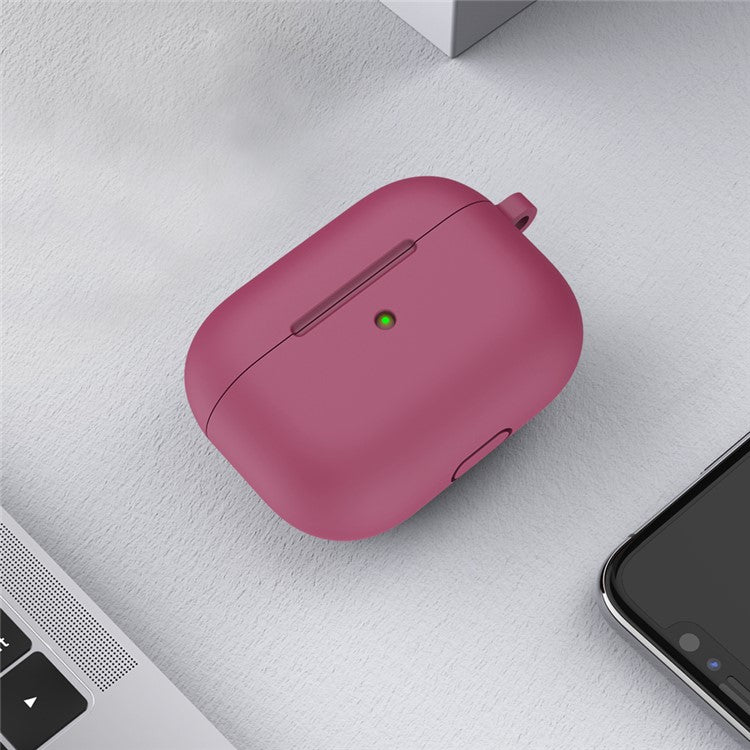 For Apple AirPods 3 Silicone Protective Earphone Case Cover with Carabiner - Rose Red