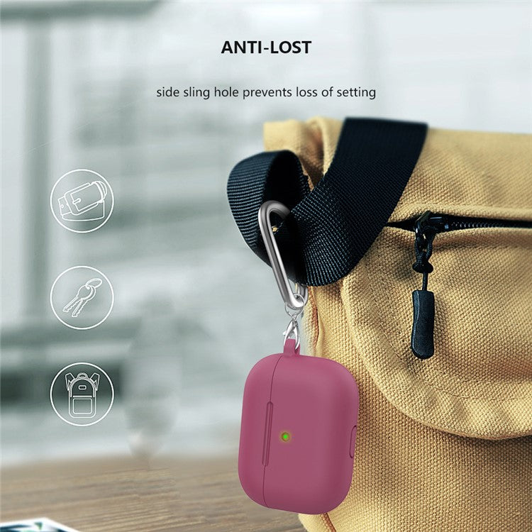 For Apple AirPods 3 Silicone Protective Earphone Case Cover with Carabiner - Rose Red