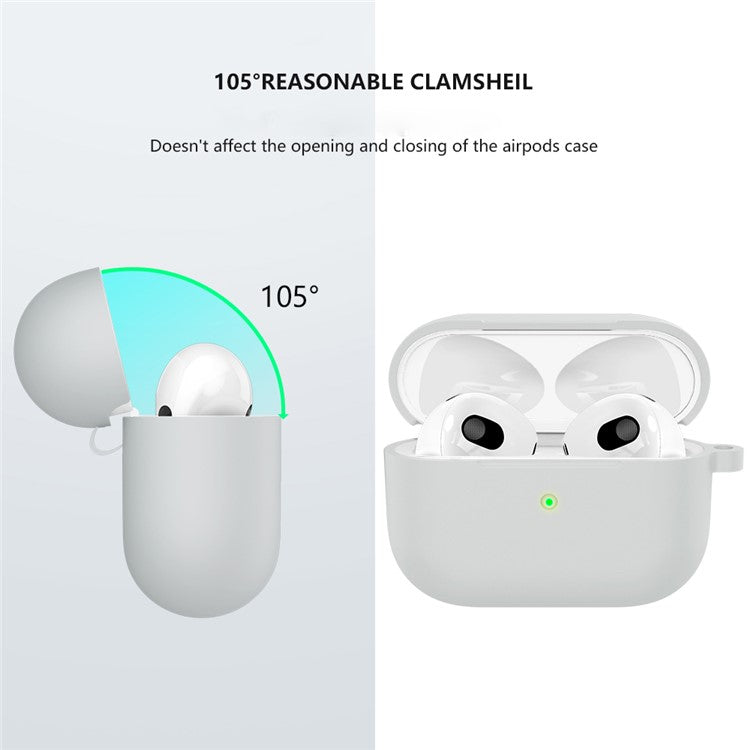 For Apple AirPods 3 Silicone Protective Earphone Case Cover with Carabiner - Light Grey