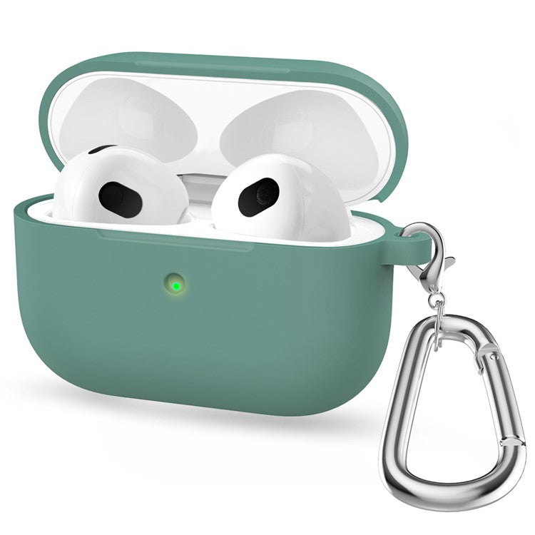 For Apple AirPods 3 Silicone Protective Earphone Case Cover with Carabiner - Pine Needle Green