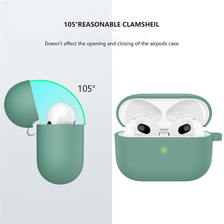For Apple AirPods 3 Silicone Protective Earphone Case Cover with Carabiner - Pine Needle Green