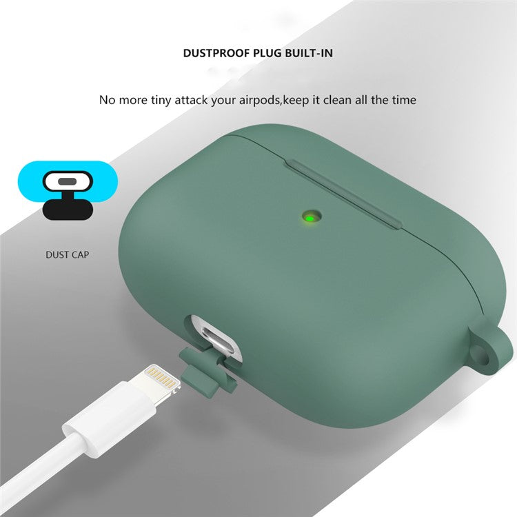 For Apple AirPods 3 Silicone Protective Earphone Case Cover with Carabiner - Pine Needle Green