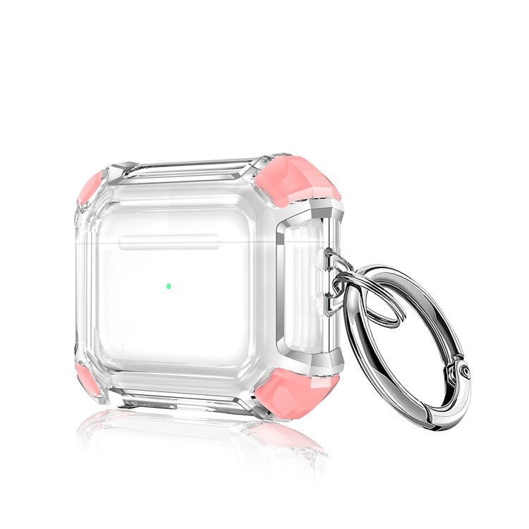Dual Color Transparent TPU Protective Case Earphone Cover with Keyring for Apple AirPods 3 - Pink