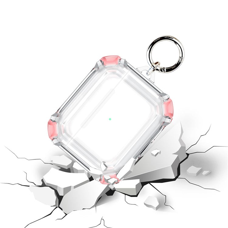 Dual Color Transparent TPU Protective Case Earphone Cover with Keyring for Apple AirPods 3 - Pink