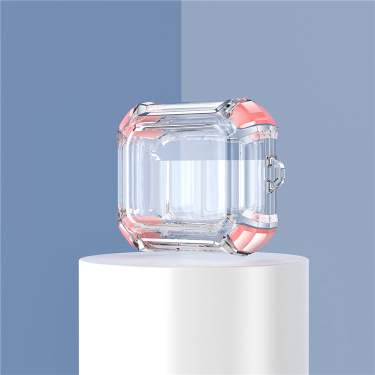 Dual Color Transparent TPU Protective Case Earphone Cover with Keyring for Apple AirPods 3 - Pink