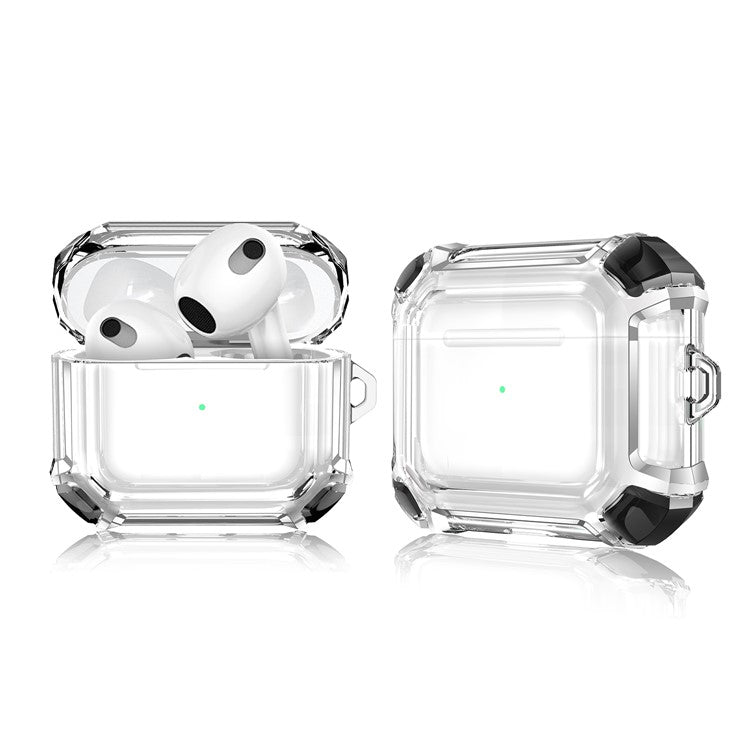 Dual Color Transparent TPU Protective Case Earphone Cover with Keyring for Apple AirPods 3 - Black
