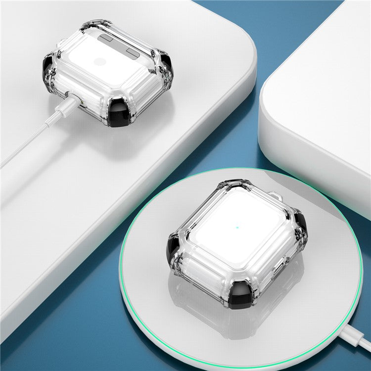 Dual Color Transparent TPU Protective Case Earphone Cover with Keyring for Apple AirPods 3 - Black