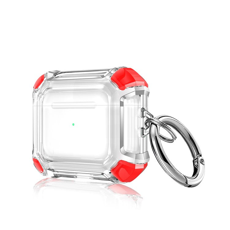 Dual Color Transparent TPU Protective Case Earphone Cover with Keyring for Apple AirPods 3 - Red