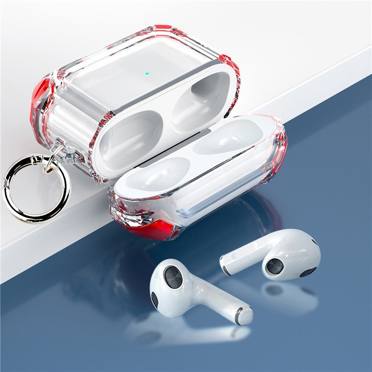 Dual Color Transparent TPU Protective Case Earphone Cover with Keyring for Apple AirPods 3 - Red