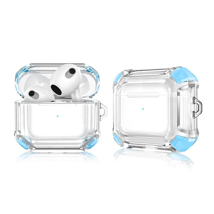 Dual Color Transparent TPU Protective Case Earphone Cover with Keyring for Apple AirPods 3 - Sky Blue