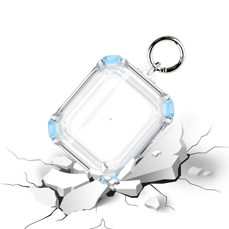 Dual Color Transparent TPU Protective Case Earphone Cover with Keyring for Apple AirPods 3 - Sky Blue