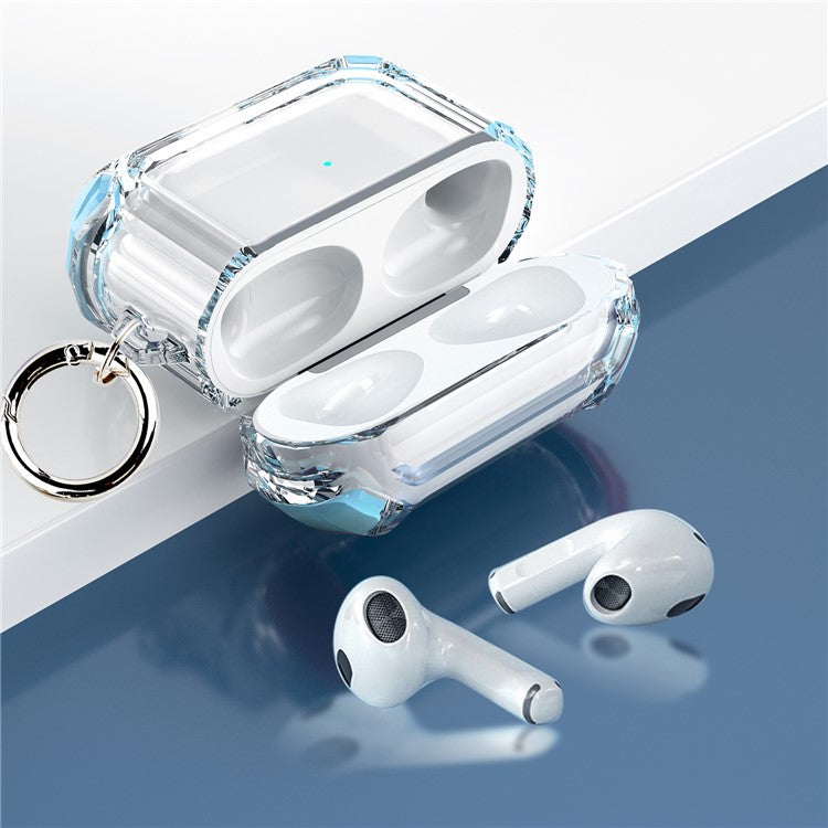 Dual Color Transparent TPU Protective Case Earphone Cover with Keyring for Apple AirPods 3 - Sky Blue