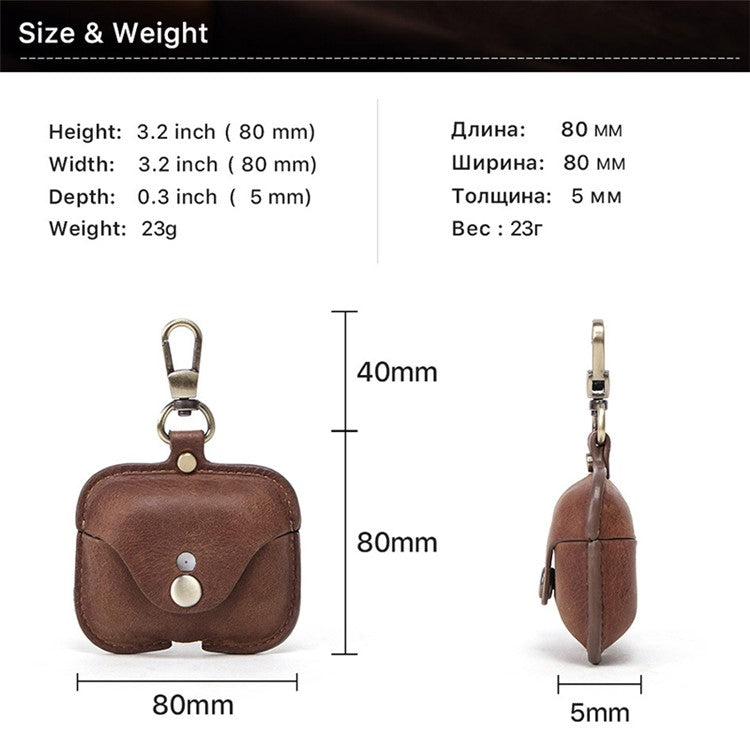 CONTACTS FAMILY Vintage Style Crazy Horse Texture Bluetooth Earphone Genuine Leather Protective Case Cover with Key Chain for Apple AirPods Pro - Sapphire