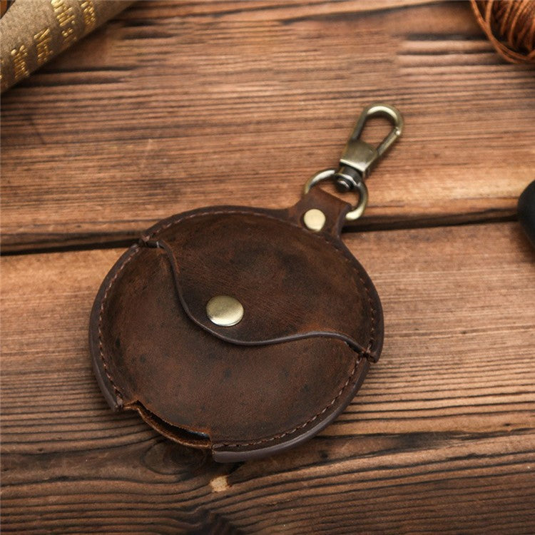CONTACTS FAMILY Crazy Horse Texture Earphone Protective Genuine Leather Case with Hanging Buckle for Huawei FreeBuds 3 - Coffee