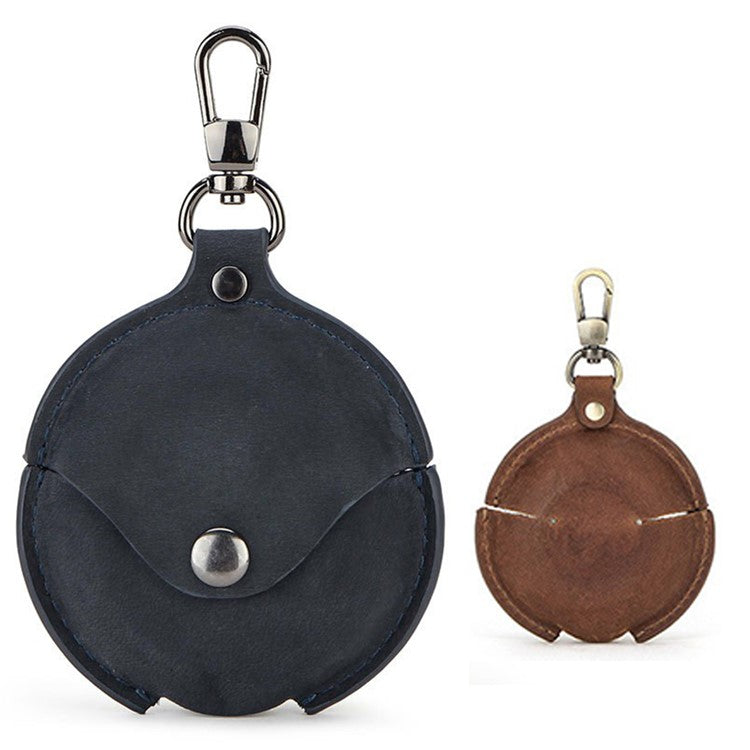 CONTACTS FAMILY Crazy Horse Texture Earphone Protective Genuine Leather Case with Hanging Buckle for Huawei FreeBuds 3 - Blue