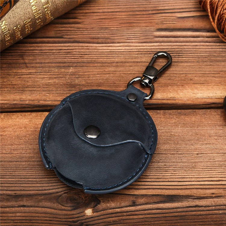 CONTACTS FAMILY Crazy Horse Texture Earphone Protective Genuine Leather Case with Hanging Buckle for Huawei FreeBuds 3 - Blue