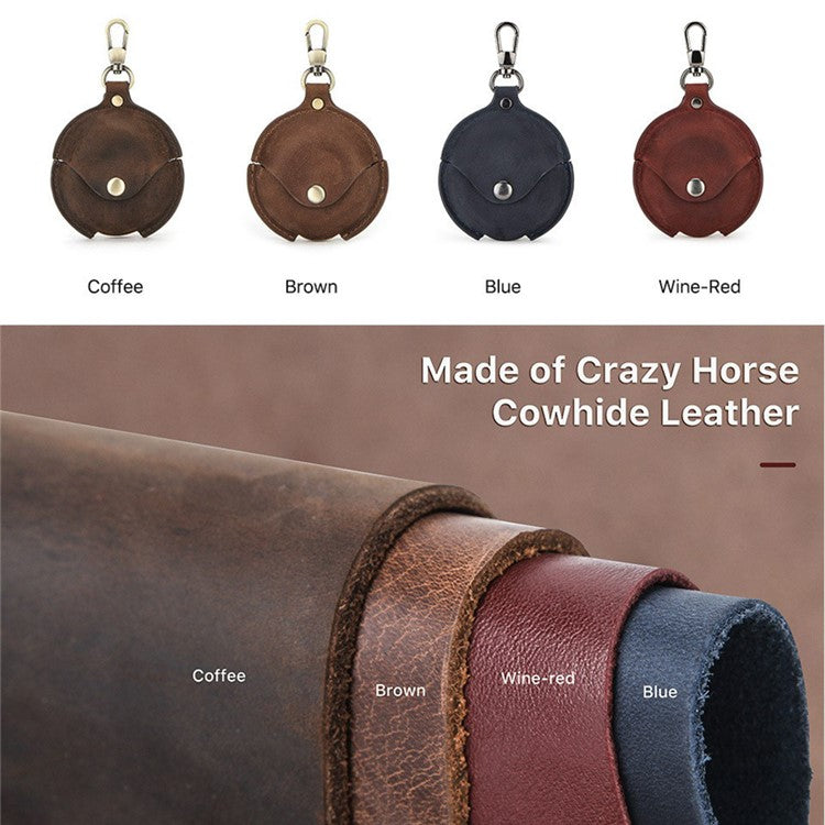 CONTACTS FAMILY Crazy Horse Texture Earphone Protective Genuine Leather Case with Hanging Buckle for Huawei FreeBuds 3 - Blue