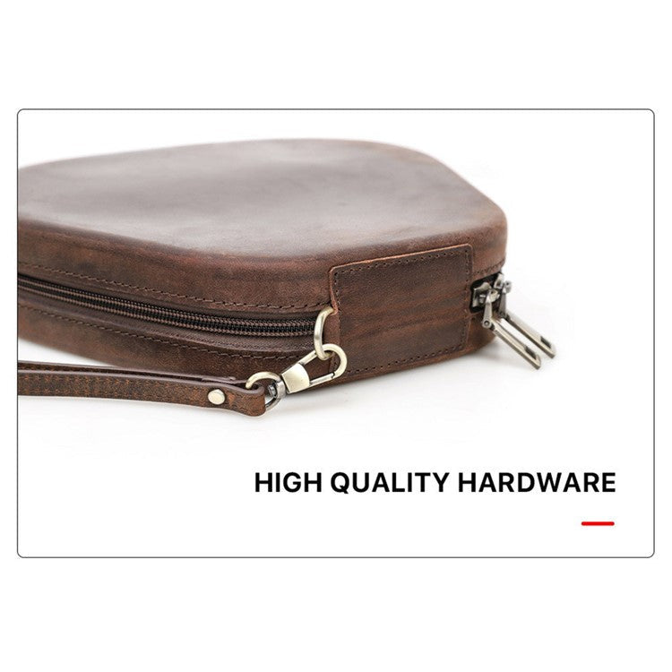 CONTACTS FAMILY Crazy Horse Texture Genuine Leather Zipper Wrist Purse Headphone Storage Case for AirPods Max