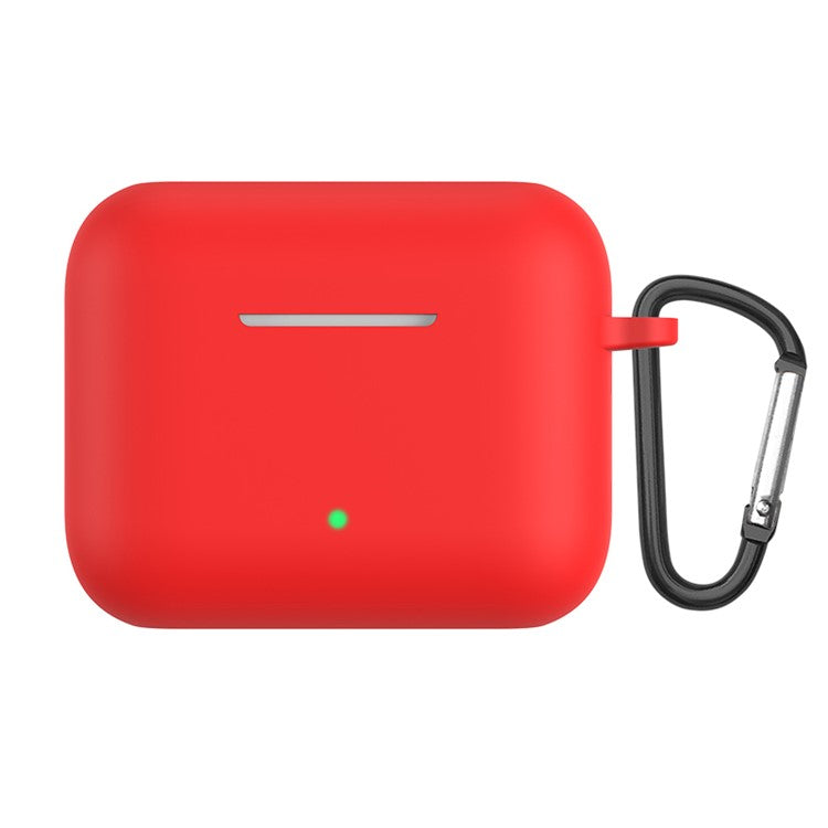 Solid Color Silicone Earphones Protective Case with Anti-Lost Carabiner for Honor Earbuds X2 - Red