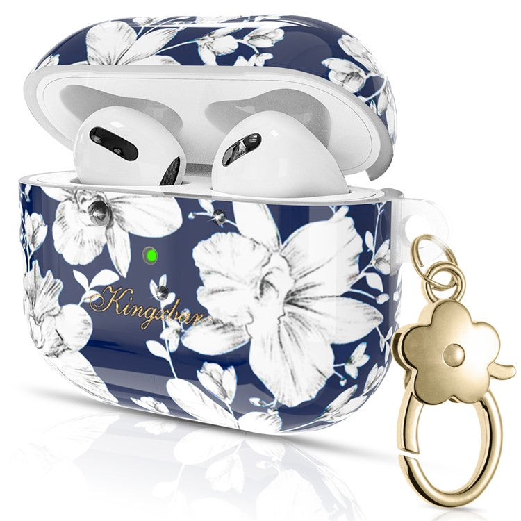 KINGXBAR Flower Pattern Anti-drop Soft TPU Protective Case Bluetooth Earphone Cover with Keyring for Apple AirPods 3 - Lily