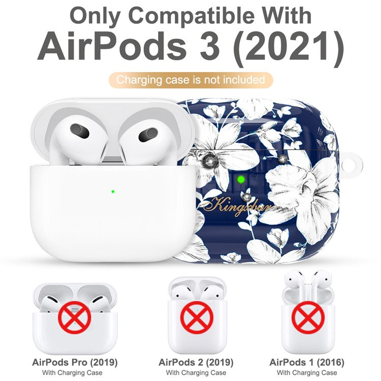 KINGXBAR Flower Pattern Anti-drop Soft TPU Protective Case Bluetooth Earphone Cover with Keyring for Apple AirPods 3 - Lily