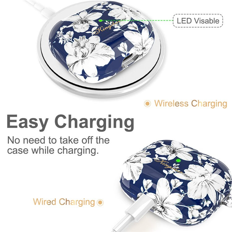 KINGXBAR Flower Pattern Anti-drop Soft TPU Protective Case Bluetooth Earphone Cover with Keyring for Apple AirPods 3 - Lily