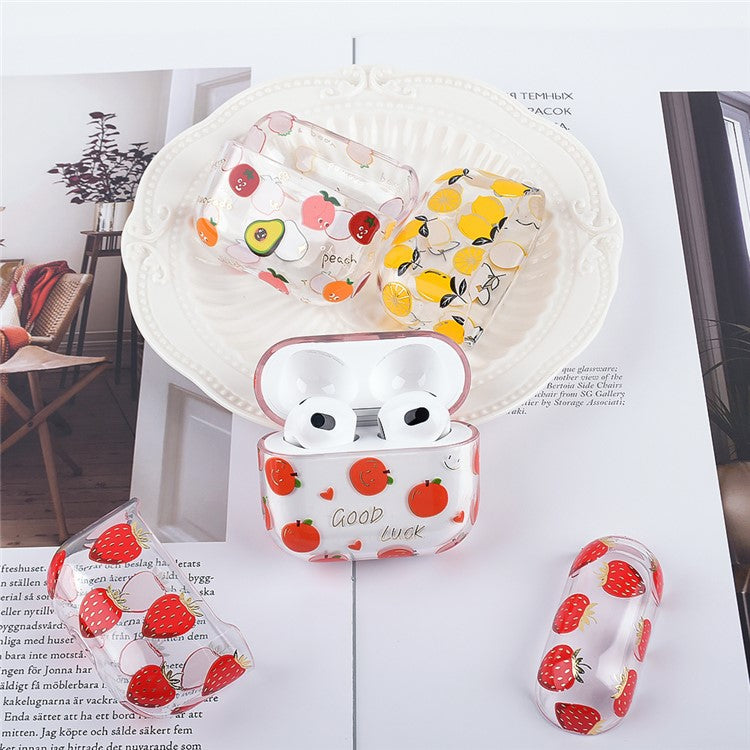 Fruit Flower Pattern Gold Stamping Hard PC Earphone Charging Box Protective Case Cover for Apple AirPods 3 - F11