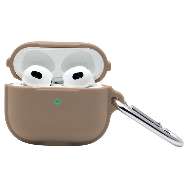 For Apple AirPods 3 Case Cover Portable Protective Case Earbuds Soft Silicone Protector with Keychain - Coffee