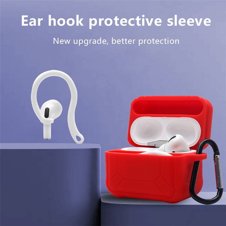For Apple AirPods Pro 3-in-1 Silicone Protective Case + Ear-Hook + Anti-Lost Carabiner Protection Set - Red
