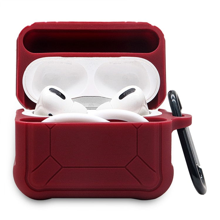 For Apple AirPods Pro 3-in-1 Silicone Protective Case + Ear-Hook + Anti-Lost Carabiner Protection Set - Wine Red