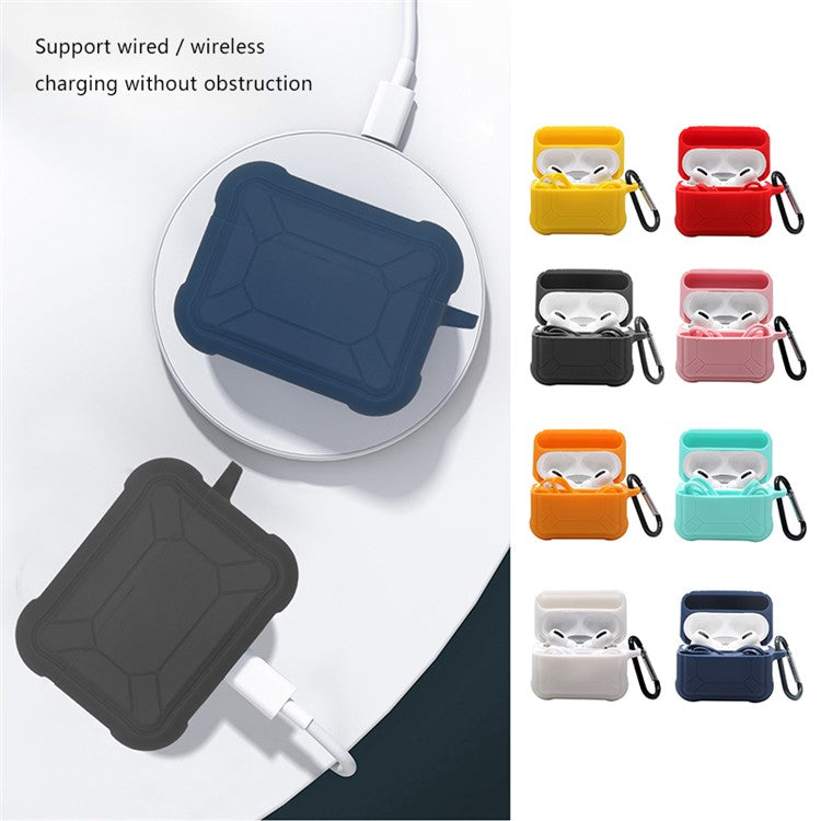 For Apple AirPods Pro 3-in-1 Silicone Protective Case + Anti-Lost Magnetic-Absorbed Strap + Carabiner Protection Set - Yellow
