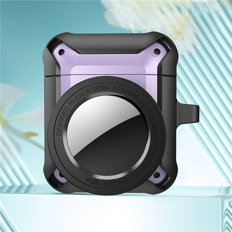 For Apple AirPods with Charging Case (2016)/(2019) / AirPods with Wireless Charging Case (2019) + for AirTag 2-in-1 Anti-drop Protective Cover Case - Purple