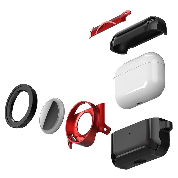 For Apple AirPods Pro + for AirTag Tracker Anti-drop Case Bluetooth Earphone Protective Cover - Red