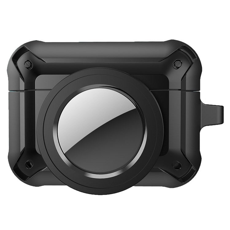 For Apple AirPods Pro + for AirTag Tracker Anti-drop Case Bluetooth Earphone Protective Cover - Black