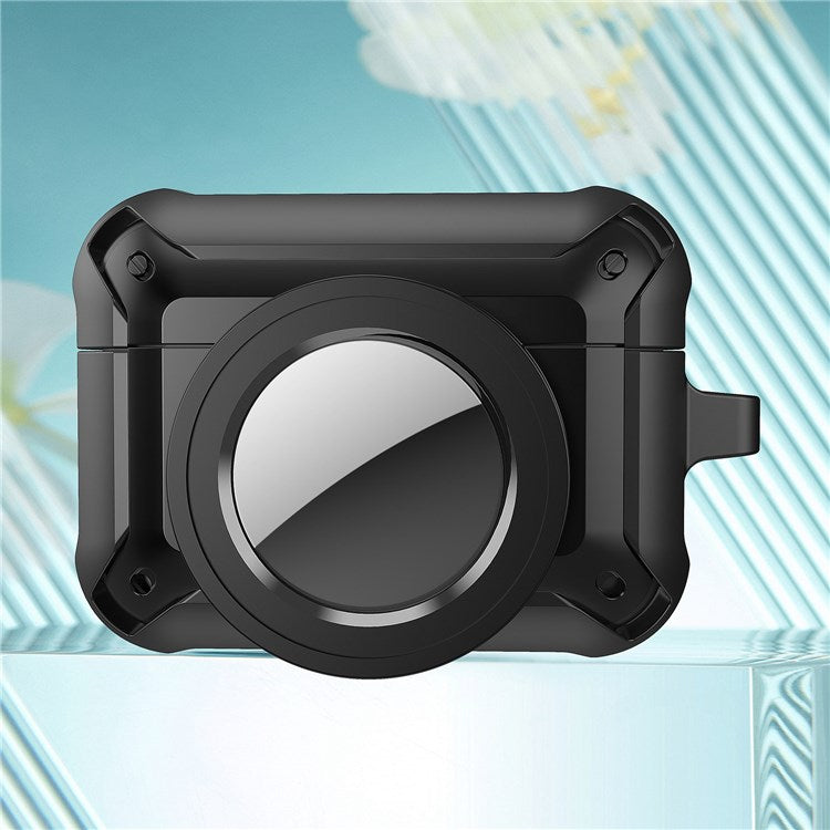 For Apple AirPods Pro + for AirTag Tracker Anti-drop Case Bluetooth Earphone Protective Cover - Black