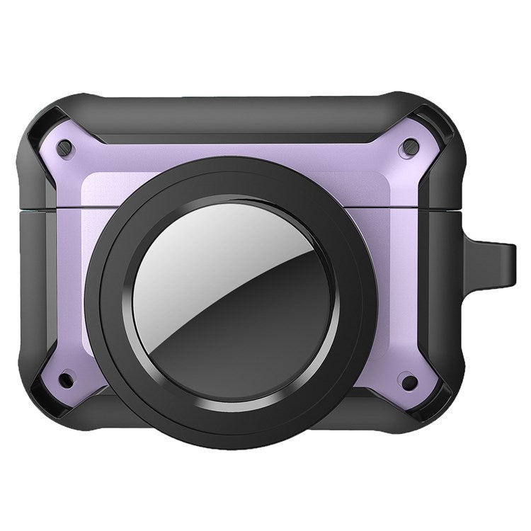 For Apple AirPods Pro + for AirTag Tracker Anti-drop Case Bluetooth Earphone Protective Cover - Purple