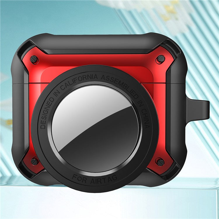 For Apple AirPods 3 Wireless Earphone + for AirTag Smart Tracker Protective Cover Drop-proof Dust-proof Case - Red