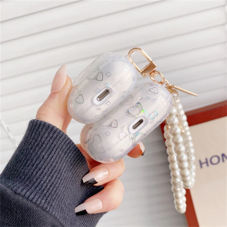 For Apple AirPods Pro Electroplating Love Heart Pattern Bluetooth Earphone Case Anti-drop Clear TPU Cover with Bracelet