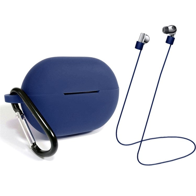 3Pcs/Set For Huawei Freebuds Pro Case Set Earbuds Soft Silicone Protective Kit with Neck Strap/Carabiner - Midnight Blue