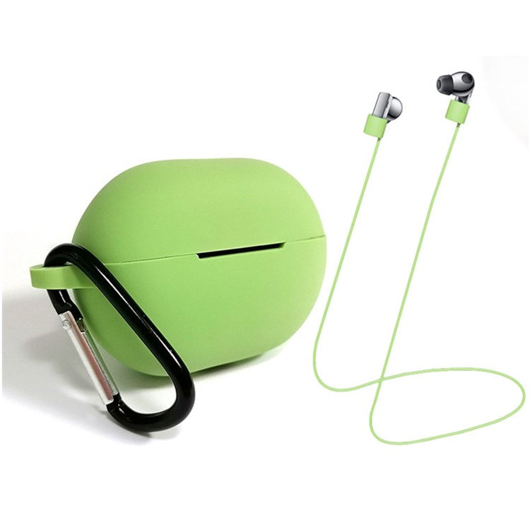 3Pcs/Set For Huawei Freebuds Pro Case Set Earbuds Soft Silicone Protective Kit with Neck Strap/Carabiner - Matcha Green