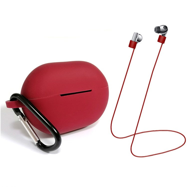 3Pcs/Set For Huawei Freebuds Pro Case Set Earbuds Soft Silicone Protective Kit with Neck Strap/Carabiner - Wine Red