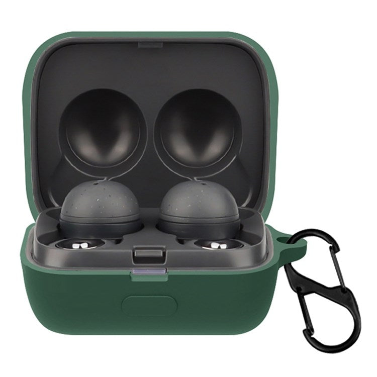 For Sony LinkBuds Earphone Silicone Case Solid Color Earbuds Charging Box Protective Cover with Buckle - Blackish Green