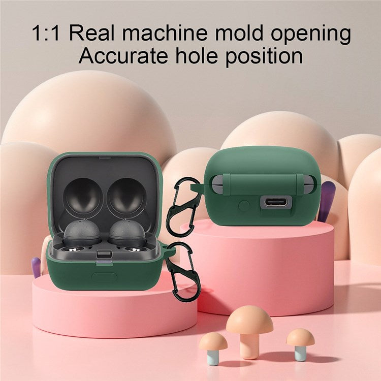 For Sony LinkBuds Earphone Silicone Case Solid Color Earbuds Charging Box Protective Cover with Buckle - Blackish Green