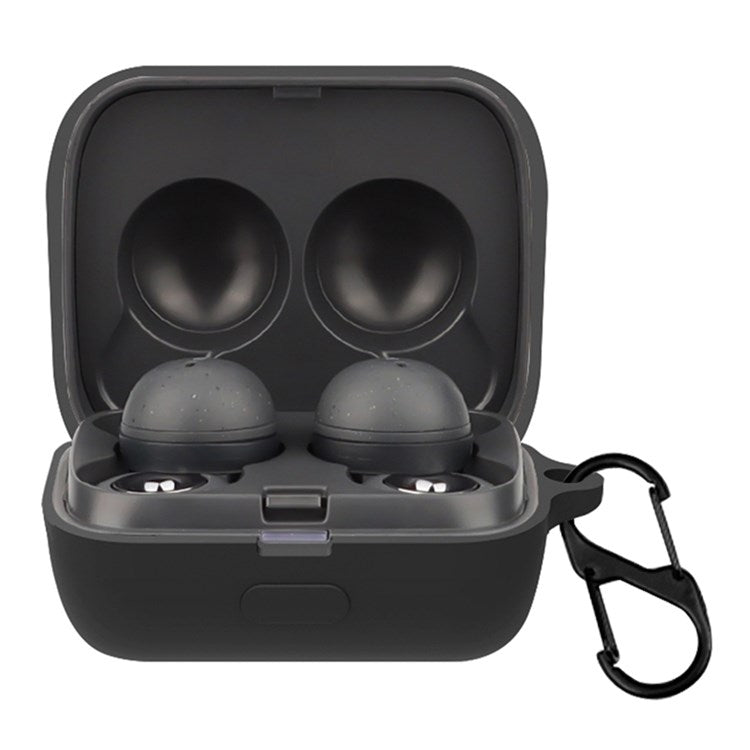 For Sony LinkBuds Earphone Silicone Case Solid Color Earbuds Charging Box Protective Cover with Buckle - Black